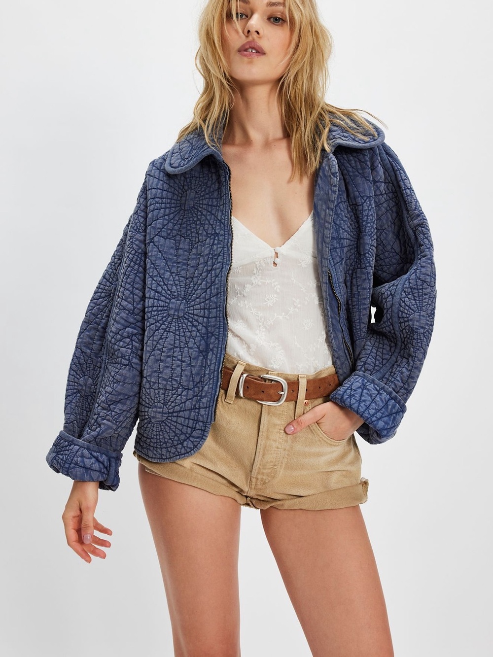 Free People Quilted Navy Blue Puffer Jacket